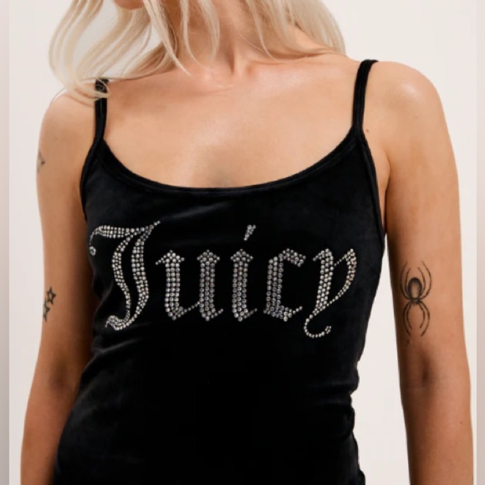 New Juicy Couture Black Diamanté Velour Dress 💎Bling Size Medium